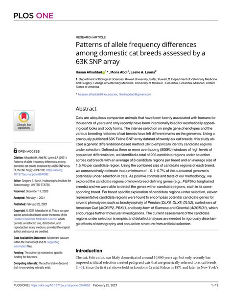 Patterns of allele frequency differences among domestic cat breeds.